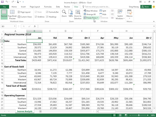 Freeze two panes in excel